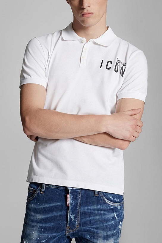 Мужское белое поло Dsquared2 ICON black-logo