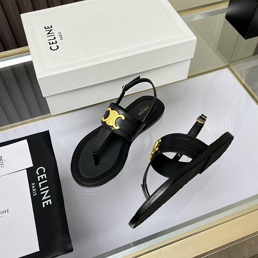 Женские кожаные сандалии Celine Premium - Black   
