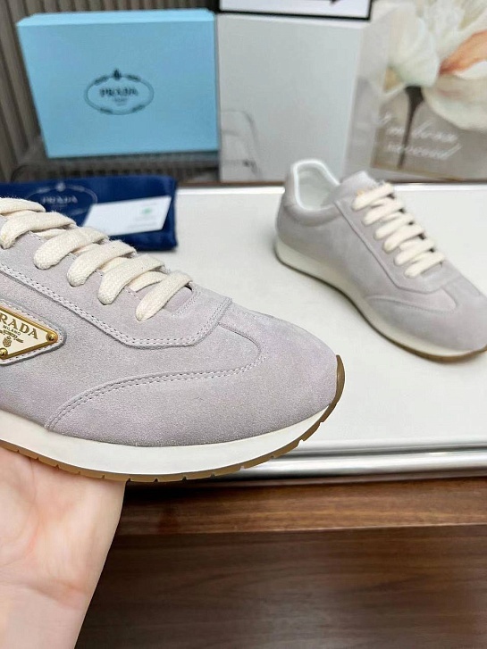Женские замшевые кроссовки Prada Premium - Grey