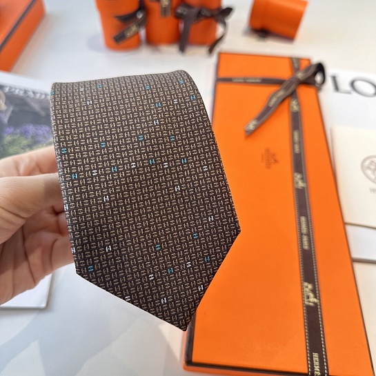 Галстук Hermes geometric logo-print premium - Brown