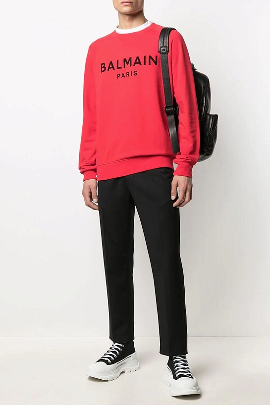 Мужской красный свитшот Balmain Paris logo-print