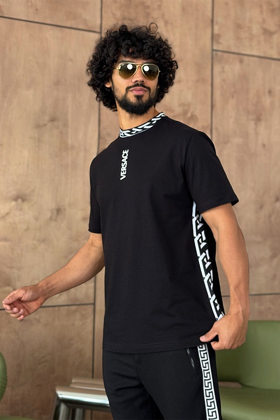 Чёрная мужская футболка Versace La Greca trim