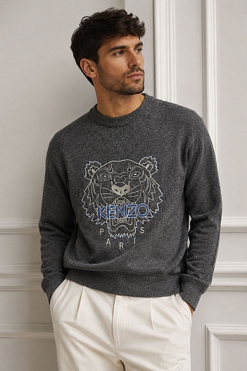 Серый свитер Kenzo Tiger logo-embroidered   
