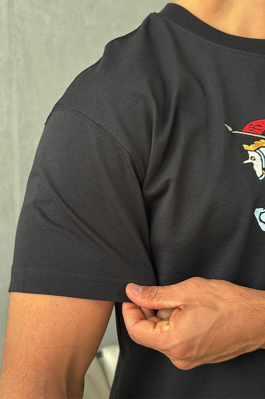 Мужская чёрная футболка Burberry Equestrian Knight