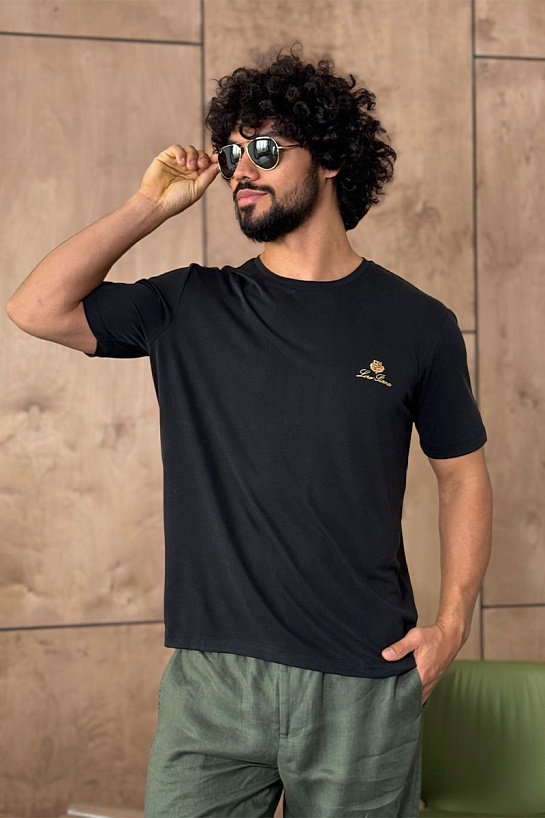 Мужская чёрная футболка Loro Piana logo-embroidered
