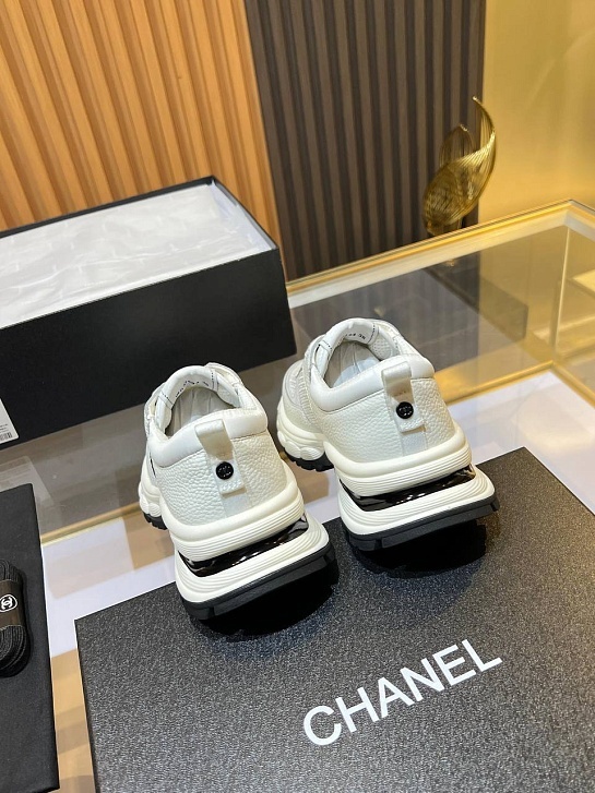 Женские кожаные кроссовки Chanel Premium - White