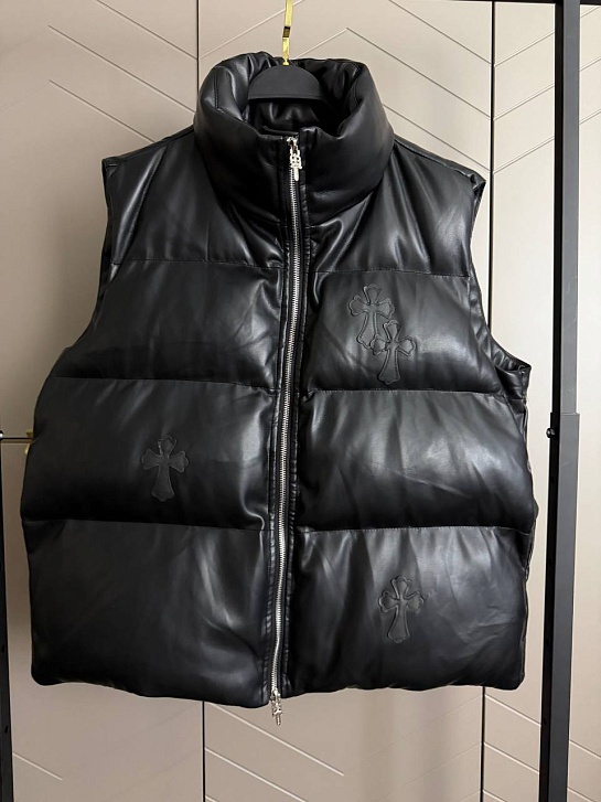 Женский пуховой жилет из эко кожи Chrome Hearts Premium