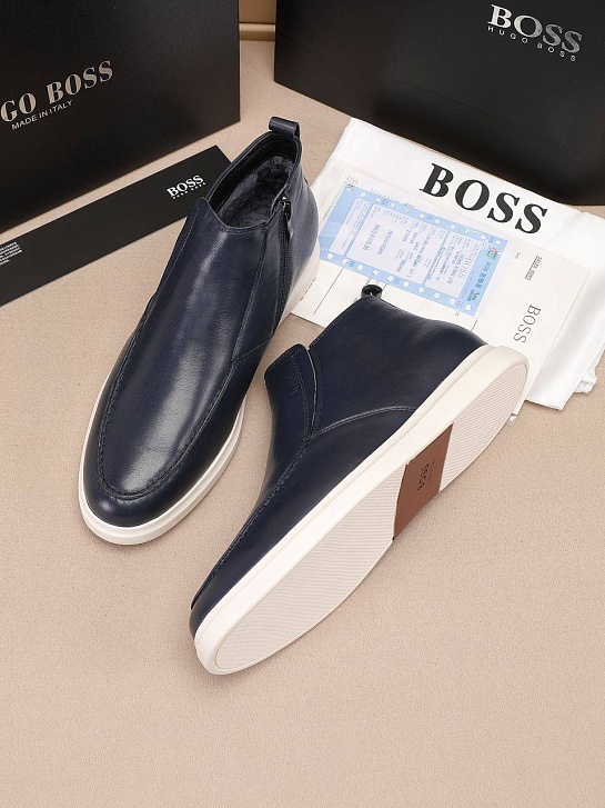 Кожаные лоферы с мехом Hugo Boss high-top - Navy