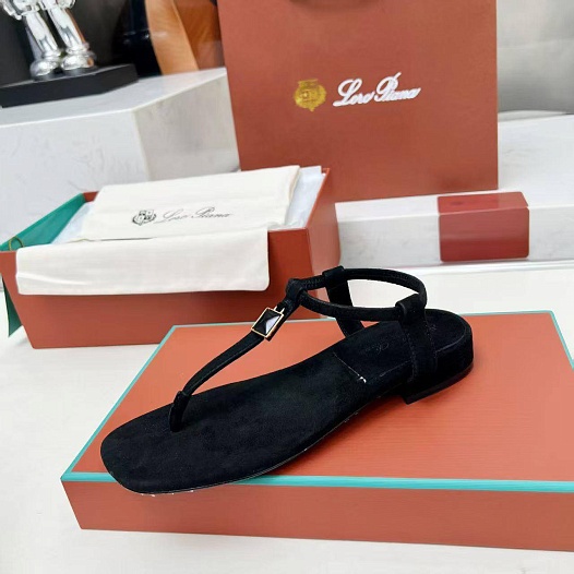 Женские замшевые сандалии Loro Piana Premium - Black   