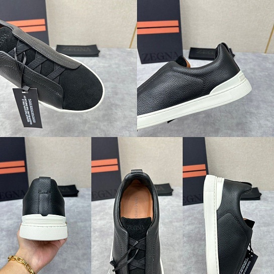 Мужские кроссовки Ermenegildo Zegna Triple Stitch Leather - Black