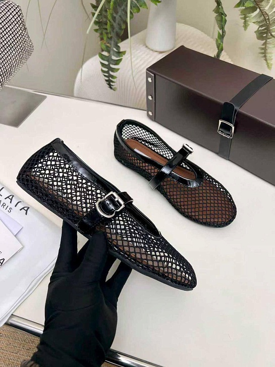 Женские плетёные балетки Alaia Fishnet Ballet premium