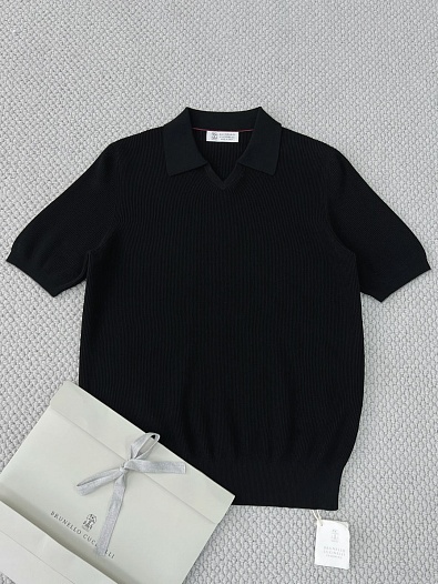 Мужское чёрное поло Brunello Cucinelli Premium   