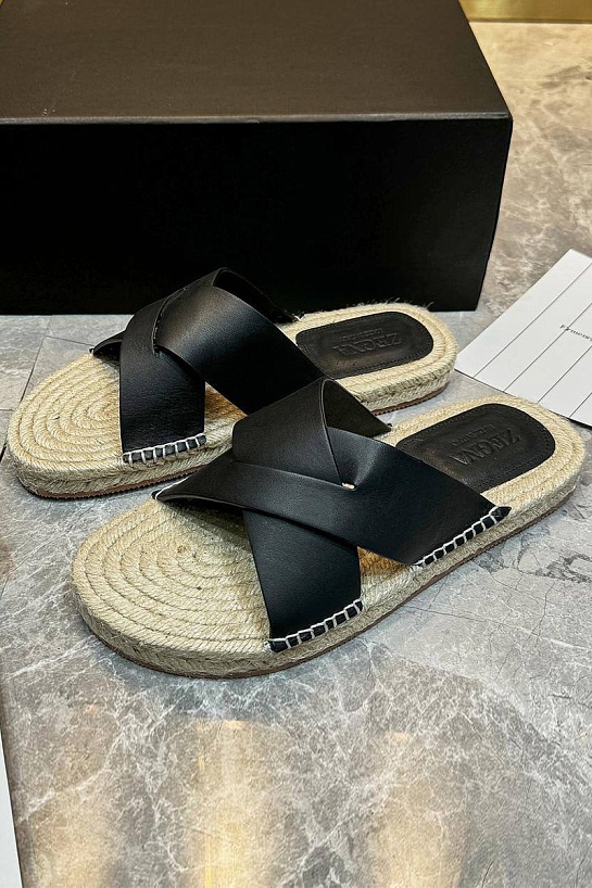 Мужские шлёпанцы Ermenegildo Zegna leather - Black