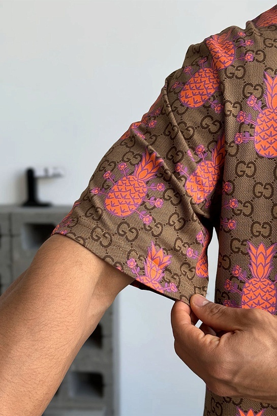 Брендовая оверсайз футболка Gucci Pineapples - Brown