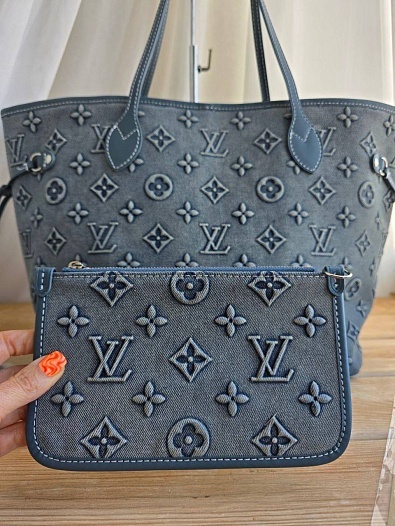 Джинсовая сумка Louis Vuitton Neverfull 32x28 см - Blue   