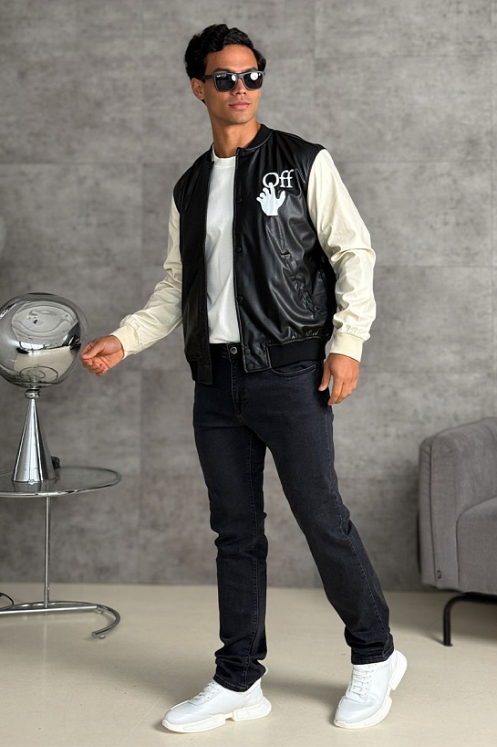 Мужской чёрный бомбер Off-White Hands Off logo