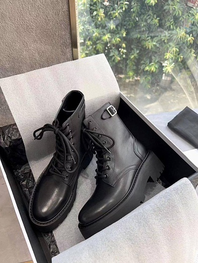 Женские кожаные ботинки Celine Premium - Black   