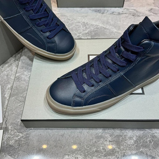 Кожаные кроссовки с мехом Tom Ford high-top - Navy   