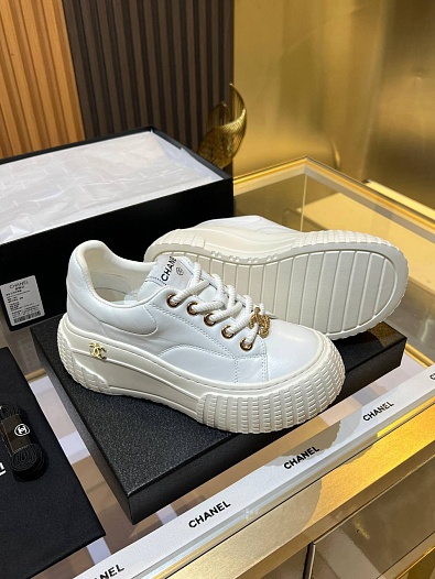 Женские кожаные кроссовки Chanel Premium - White   