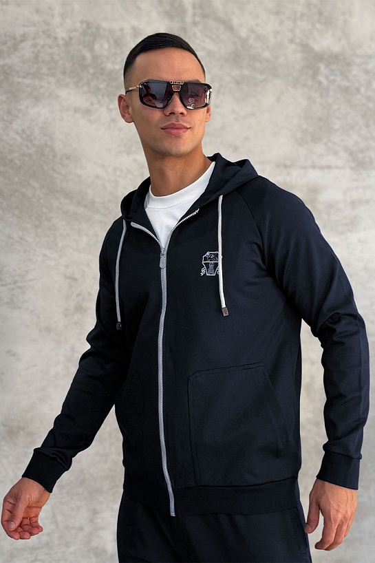 Кофта на молнии Brunello Cucinelli logo-embroidered - Navy