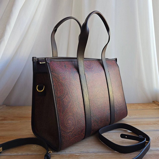 Кожаная сумка Etro с узором пейсли 31x23 см   