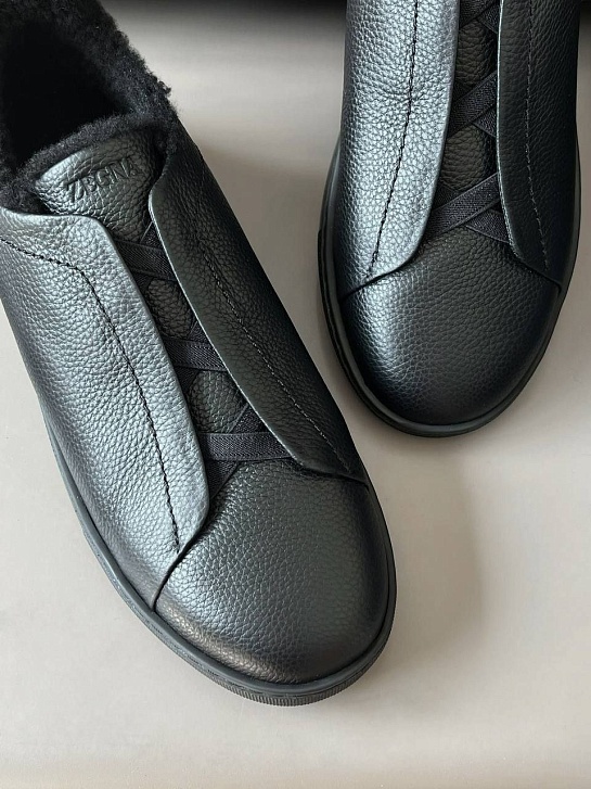 Кроссовки с мехом Ermenegildo Zegna Triple Stitch - Black