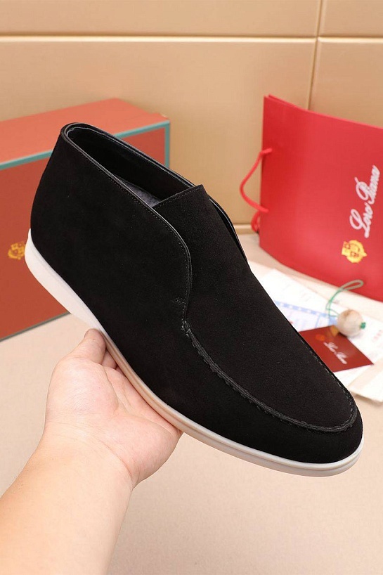 Замшевые лоферы с мехом Loro Piana Open Walk - Black