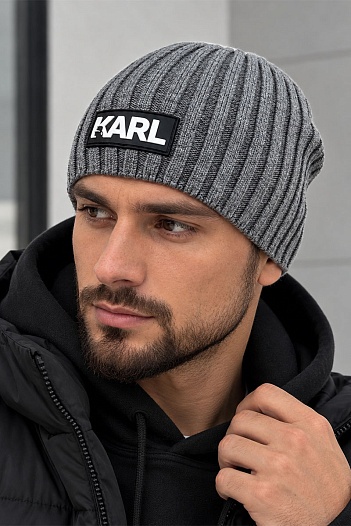 Мужская шапка серого цвета Karl Lagerfeld logo-patch   