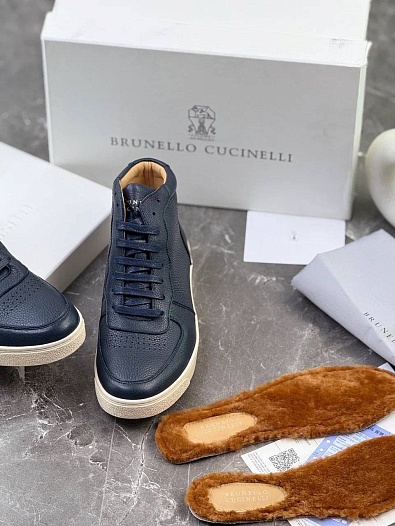 Кожаные кроссовки с меховой стелькой Brunello Cucinelli   