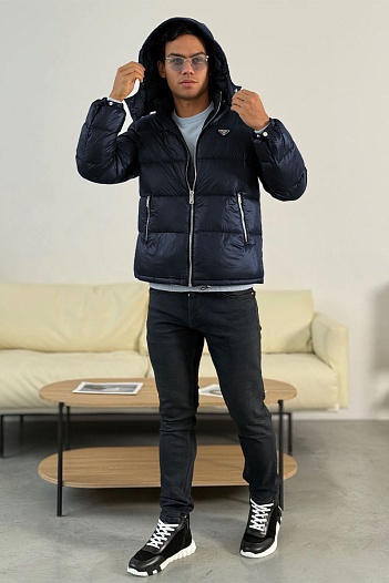 Мужской пуховик Prada logo-plaque - Navy   