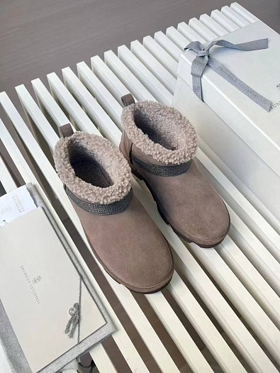 Женские замшевые угги с мехом Brunello Cucinelli Premium - Brown   