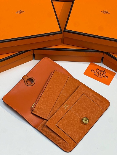 Кожаный кошелёк Hermes Dogon Duo - Orange 19.5x12 см   