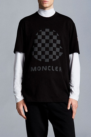 Чёрная оверсайз футболка Moncler Checked logo-print   