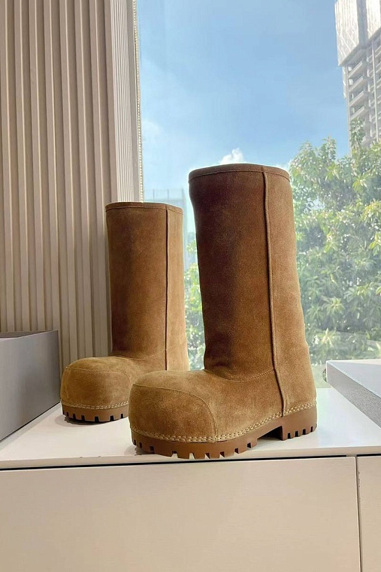 Женские ботинки Balenciaga Alaska Fur High Boot Premium  - Brown