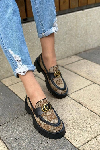 Женские лоферы Gucci Horsebit - Brown / Black   