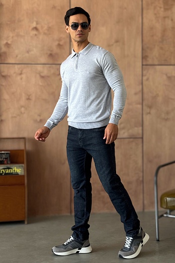 Поло с длинным рукавом Brioni zip-neck - Grey   