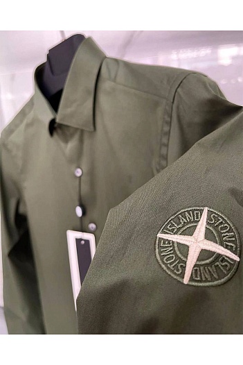 Мужская тёмно-зелёная рубашка Stone Island   