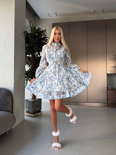 Женское платье с цветочным принтом Zimmermann синего цвета premium   