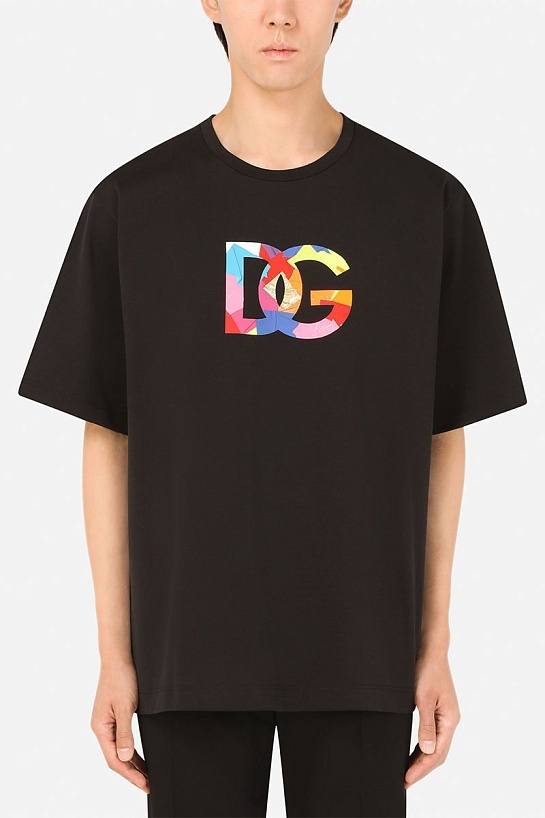 Чёрная оверсайз футболка Dolce&Gabbana multi-colored logo