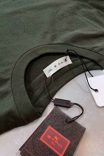 Тёмно-зелёная мужская футболка Etro embroidered-logo   