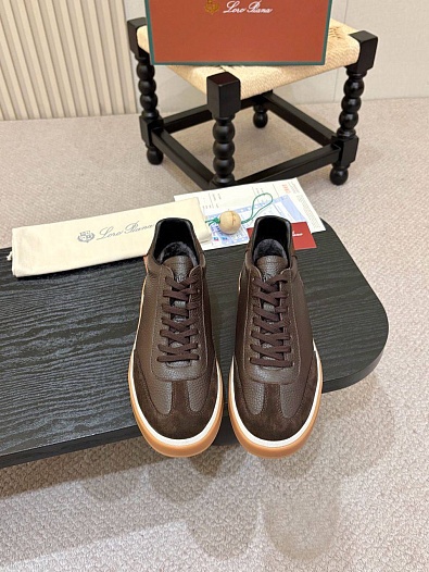 Кожаные кроссовки с мехом Loro Piana high-top   