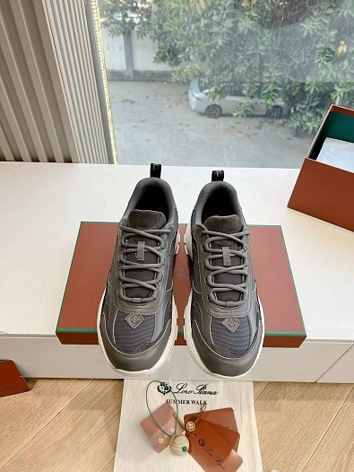 Женские кожаные кроссовки Loro Piana Premium - Grey   