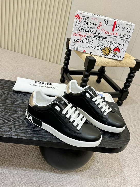 Кожаные кроссовки чёрного цвета Dolce & Gabbana Portofino