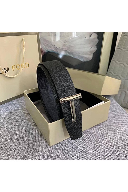Кожаный чёрный ремень Tom Ford (ширина 3.8 см, длина 115 / 120 см)