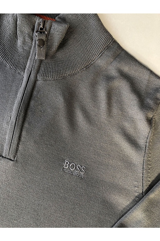 Серый джемпер Hugo Boss Zip Neck logo-embroidered