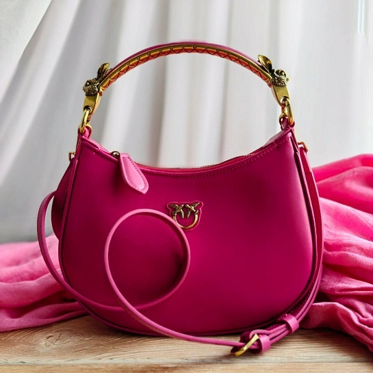 Кожаная сумка Half Moon 24x18 см - Pink