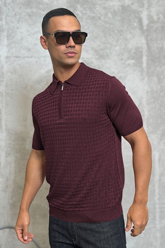 Мужское поло бордового цвета Zilli zip neck