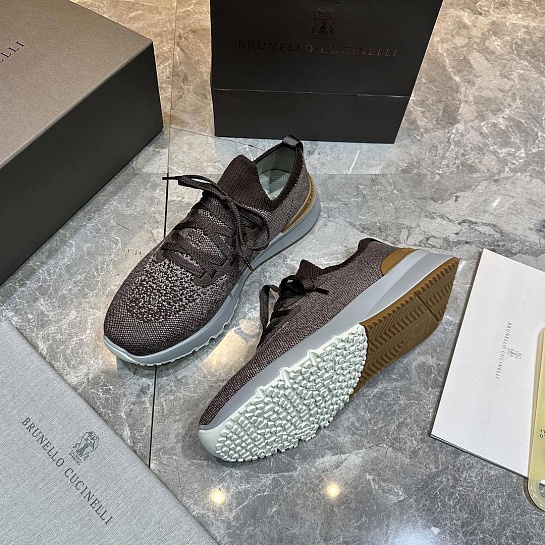 Текстильные кроссовки Brunello Cucinelli коричневого цвета