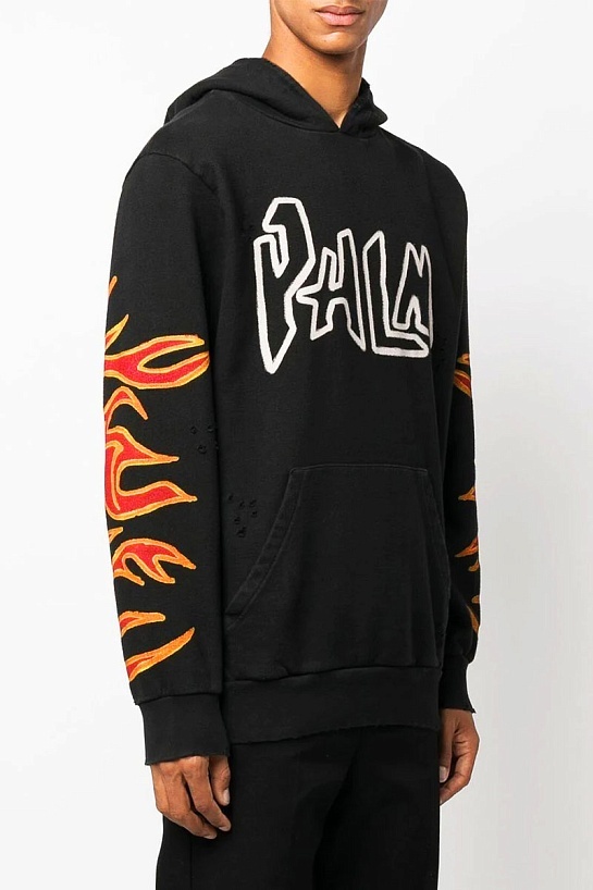 Чёрное худи Palm Angels Graffiti Flames logo-print