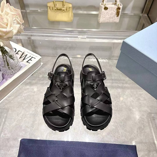 Женские кожаные сандалии Prada Monolith - Black   